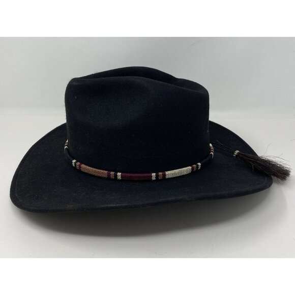 Stetson Crushable Wool Felt Outback Cowboy Hat Size S Black Woven Band Silver - Picture 4 of 13